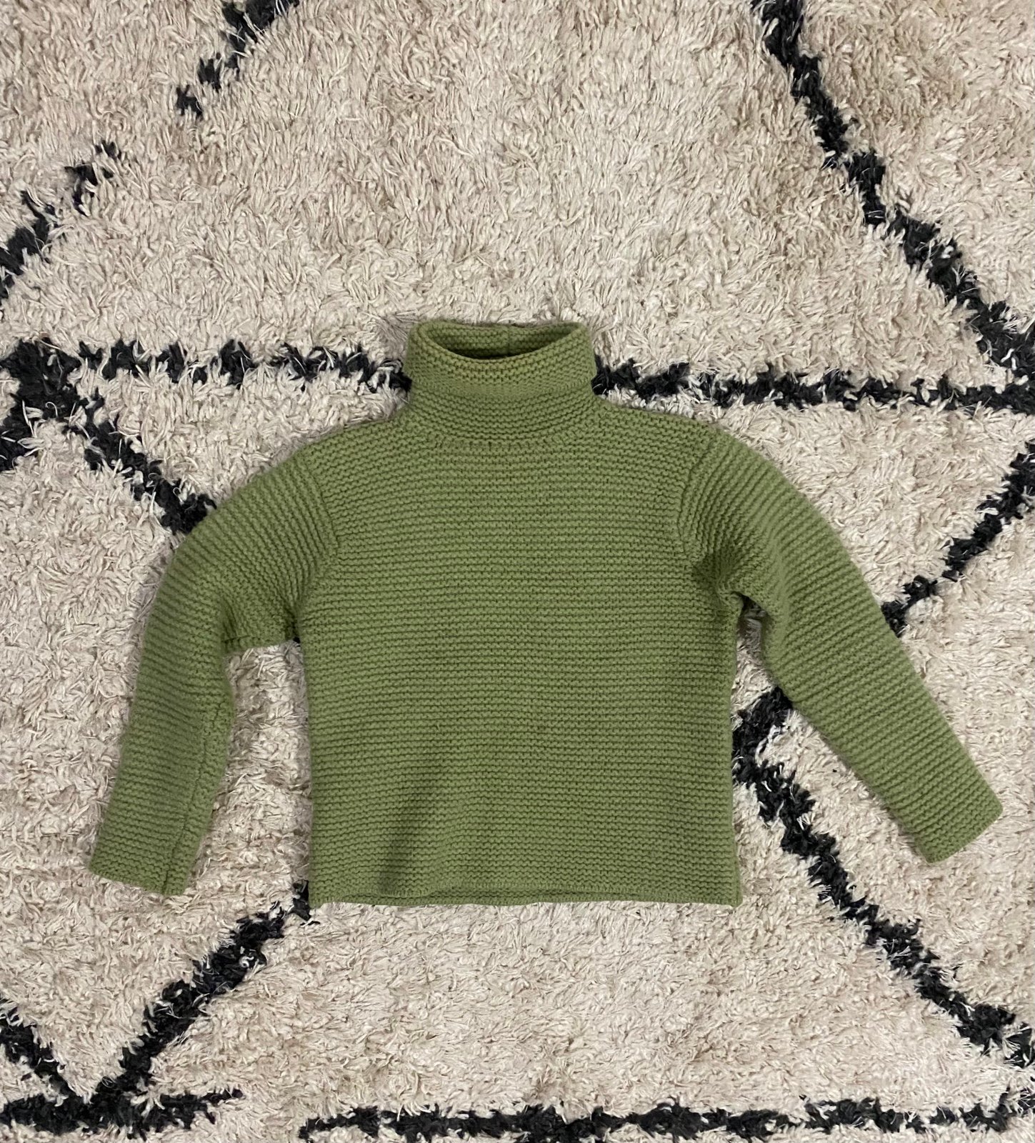 Eileen Fisher Green Lambswool Turtleneck Knit Sweater
