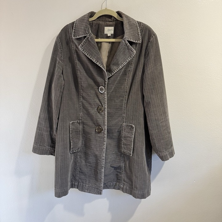 Vintage Y2K J. Jill Coat Jacket XL Corduroy Gray Taupe Cotton Lagen Minimalist