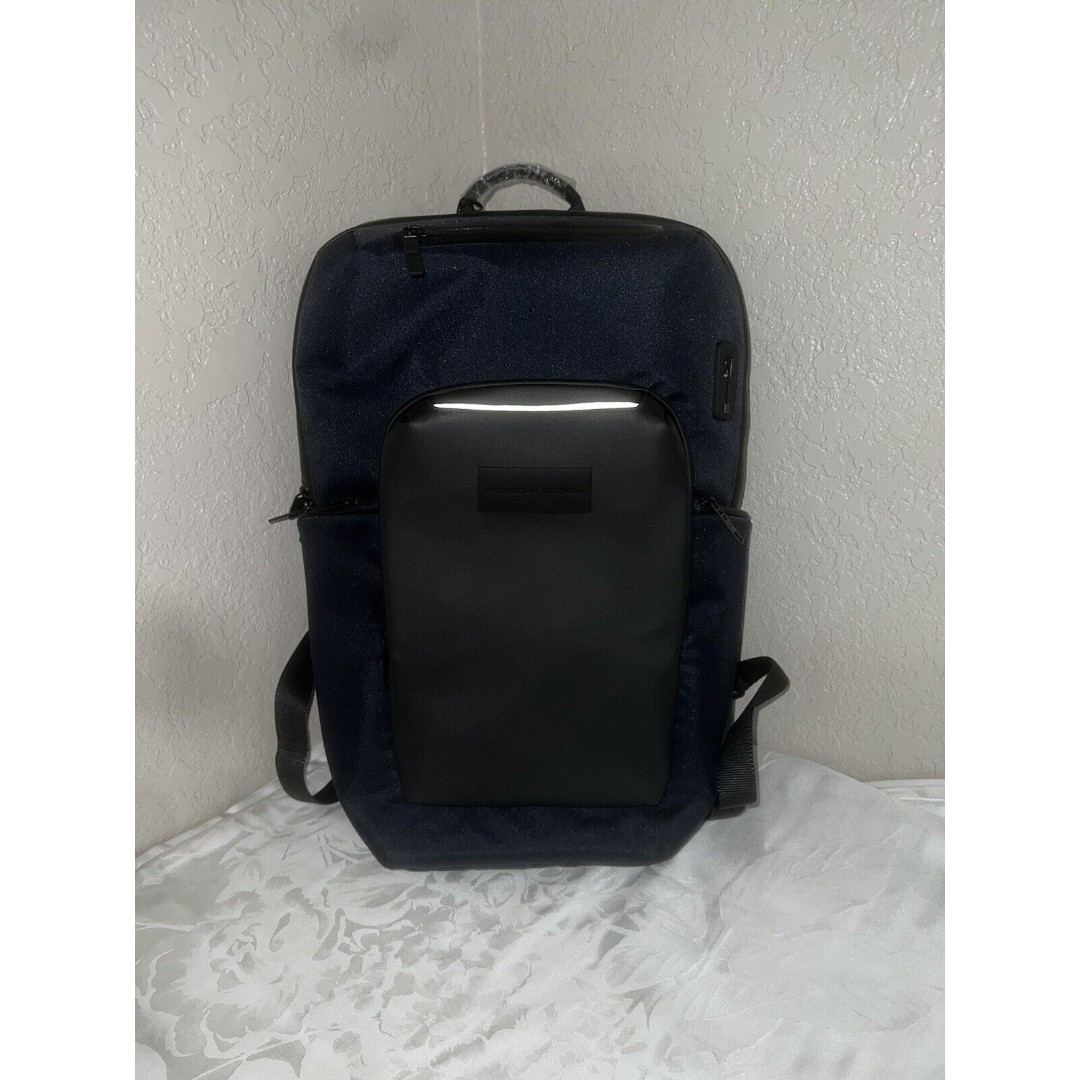 NWT BRICS Porsche Design Urban Eco Backpack S - Black with Rain Cover In Blue