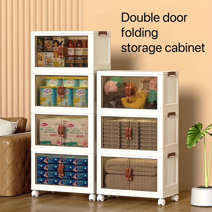 Plastic Foldable Storage Box With Doors, Stackable Clothes Storage-ADAW414