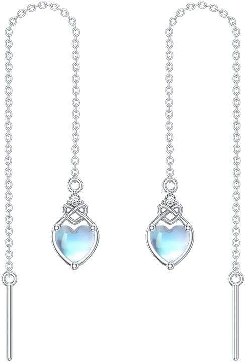 Heart Threader Earrings Long Chain Celtic Knot Drop Earrings 925 Sterling Silver