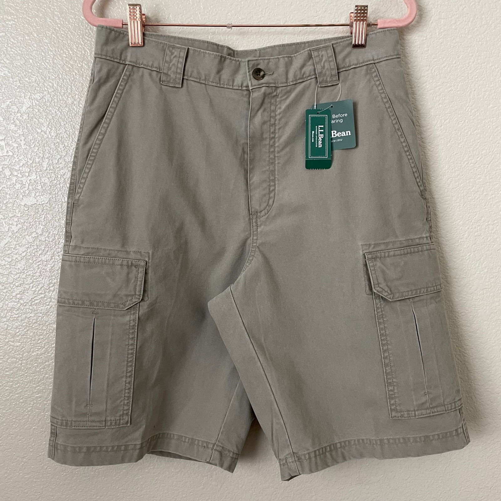 LL Bean Shorts Mens Size 30 Khaki Gray Cargo Tropicweight 10 Cotton Outdoor