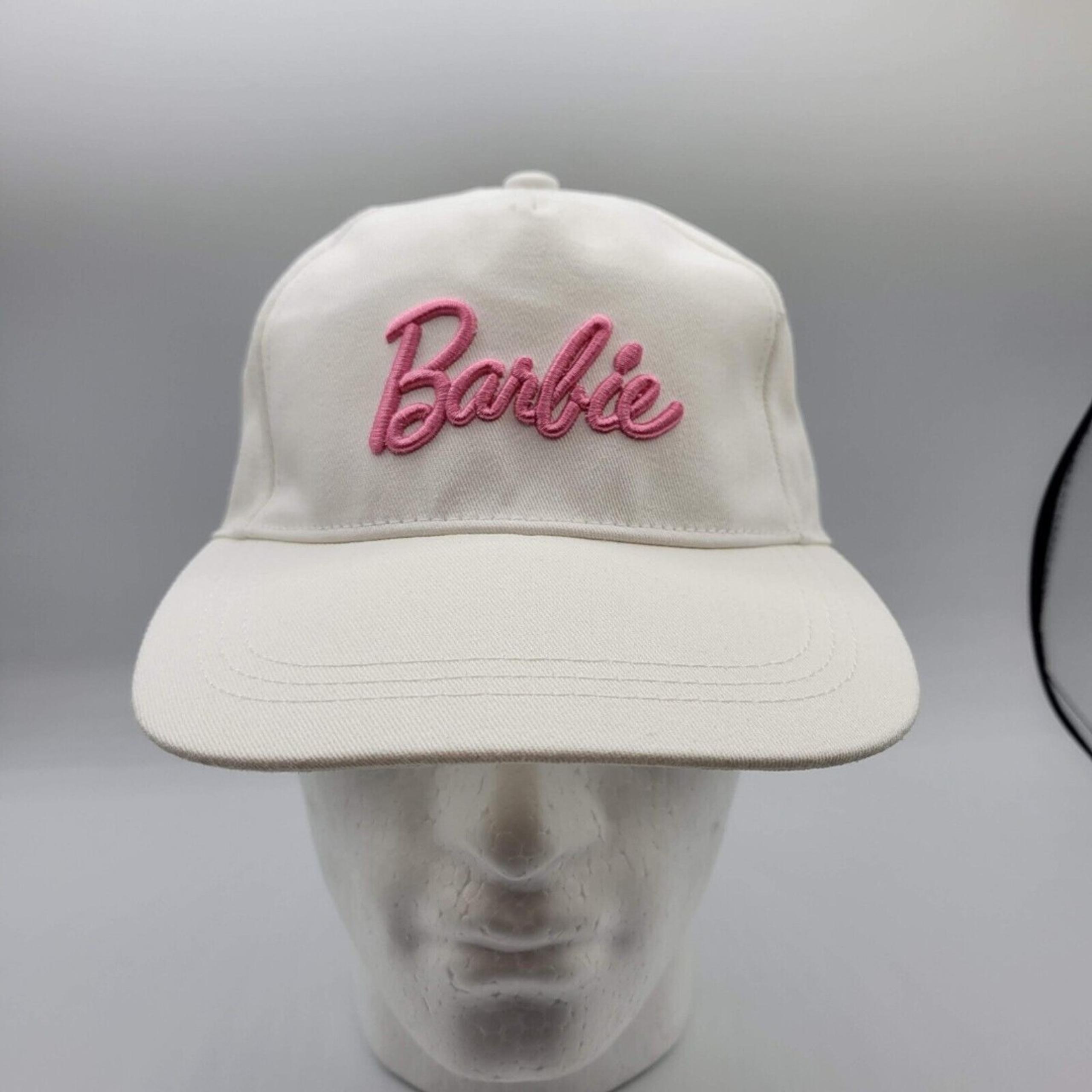 Barbie Womens Snapback Hat White Pink Adjustable Embroidered Script Logo