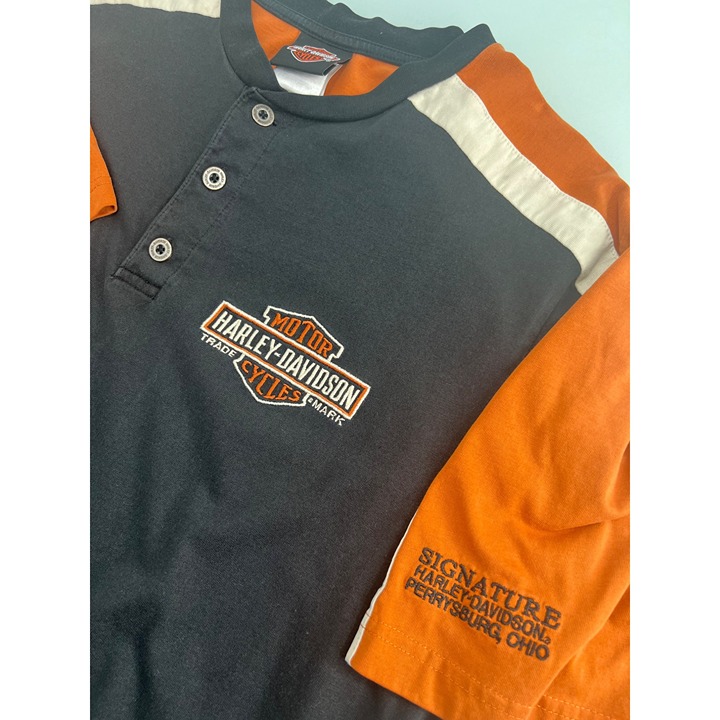 Harley Davidson Men Henley Shirt Perrysburg Ohio Motorcycle Short Sleeve Large L