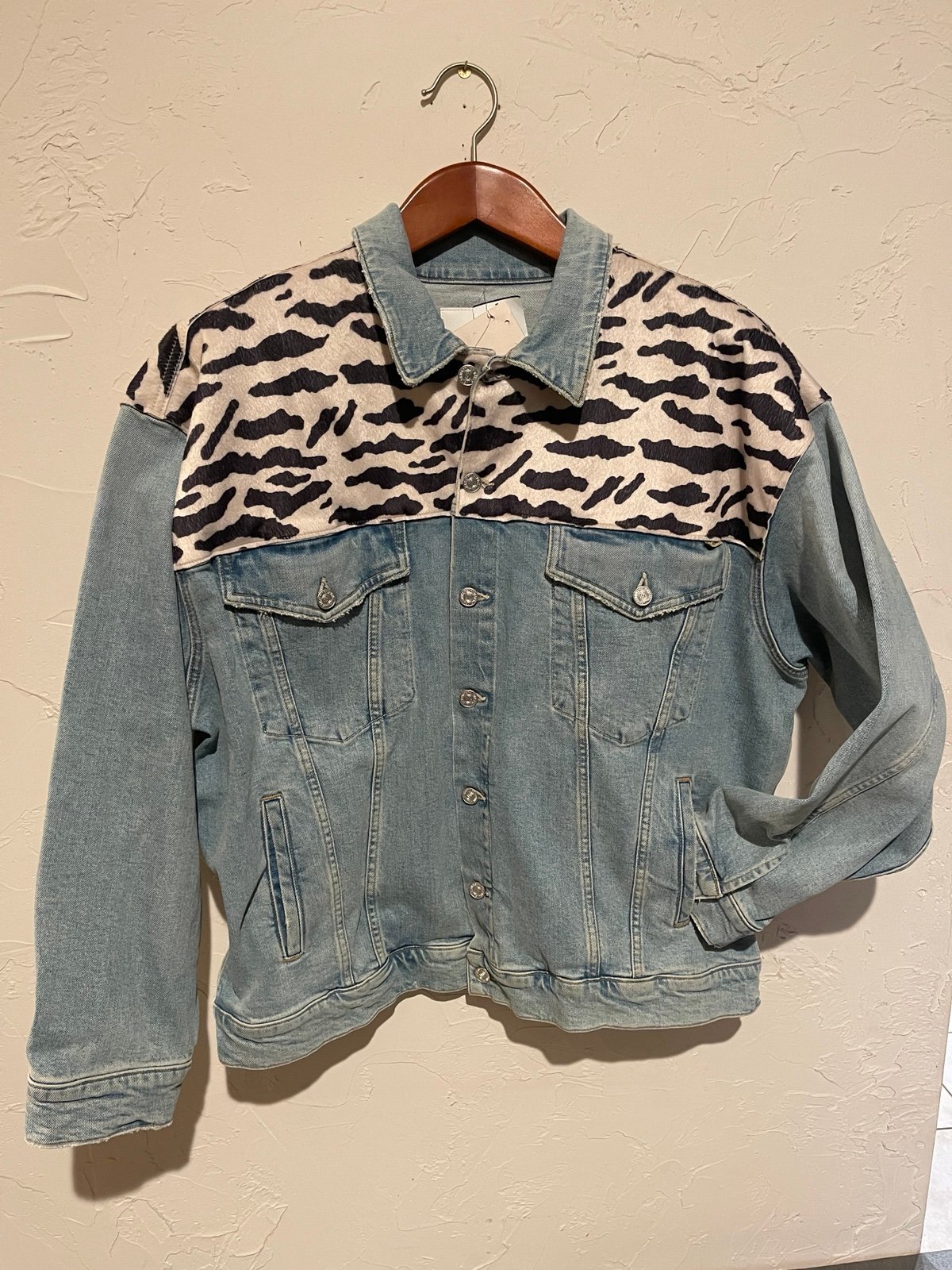 Mother Denim Jacket Oversized with animal print applique