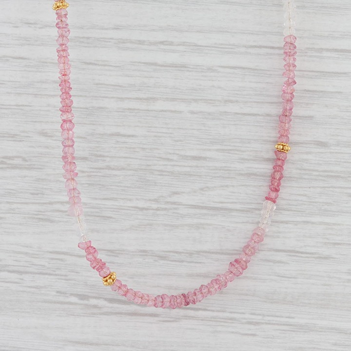 New Nina Nguyen Pink Topaz Bead Necklace Sterling Gold Vermeil Adjustable Long