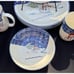8 Thomson Pottery Christmas Snowman Lot 4 Plates 2 Mugs 1 Bowl Blue Sponge
