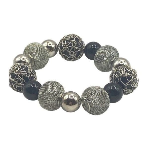 Vintage Mixed Silver and Black Beaded Bracelet