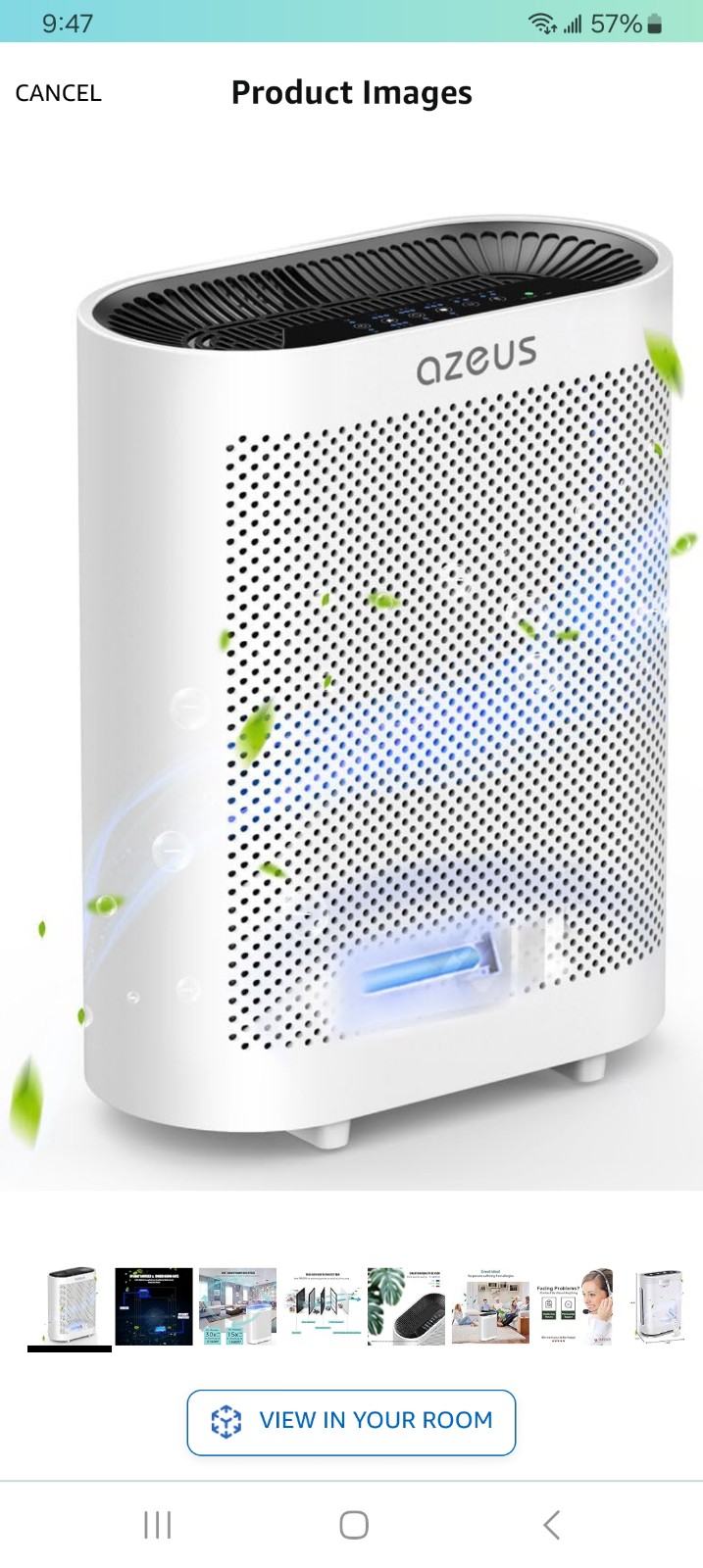 AZEUS True HEPA Air Purifier for Home, Up to 2160 sq ft Large Room, UV light | I