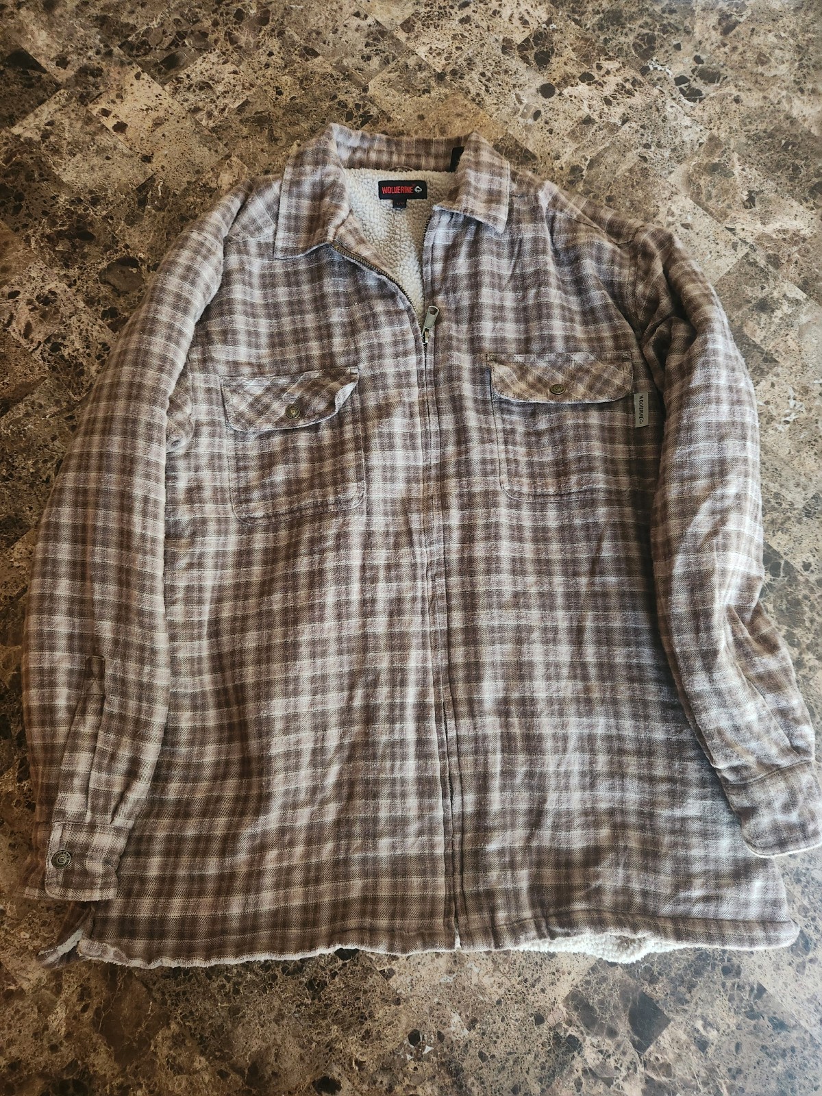 Wolverine Brown Plaid Sherpa Lined Full Zip Jacket Large