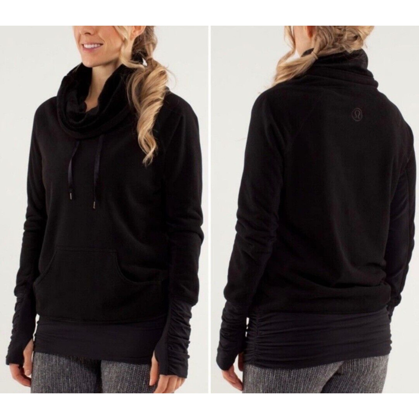 Lululemon Pullover Sweatshirt Womens 6 Don't Hurry Be Happy Black Funnel Neck