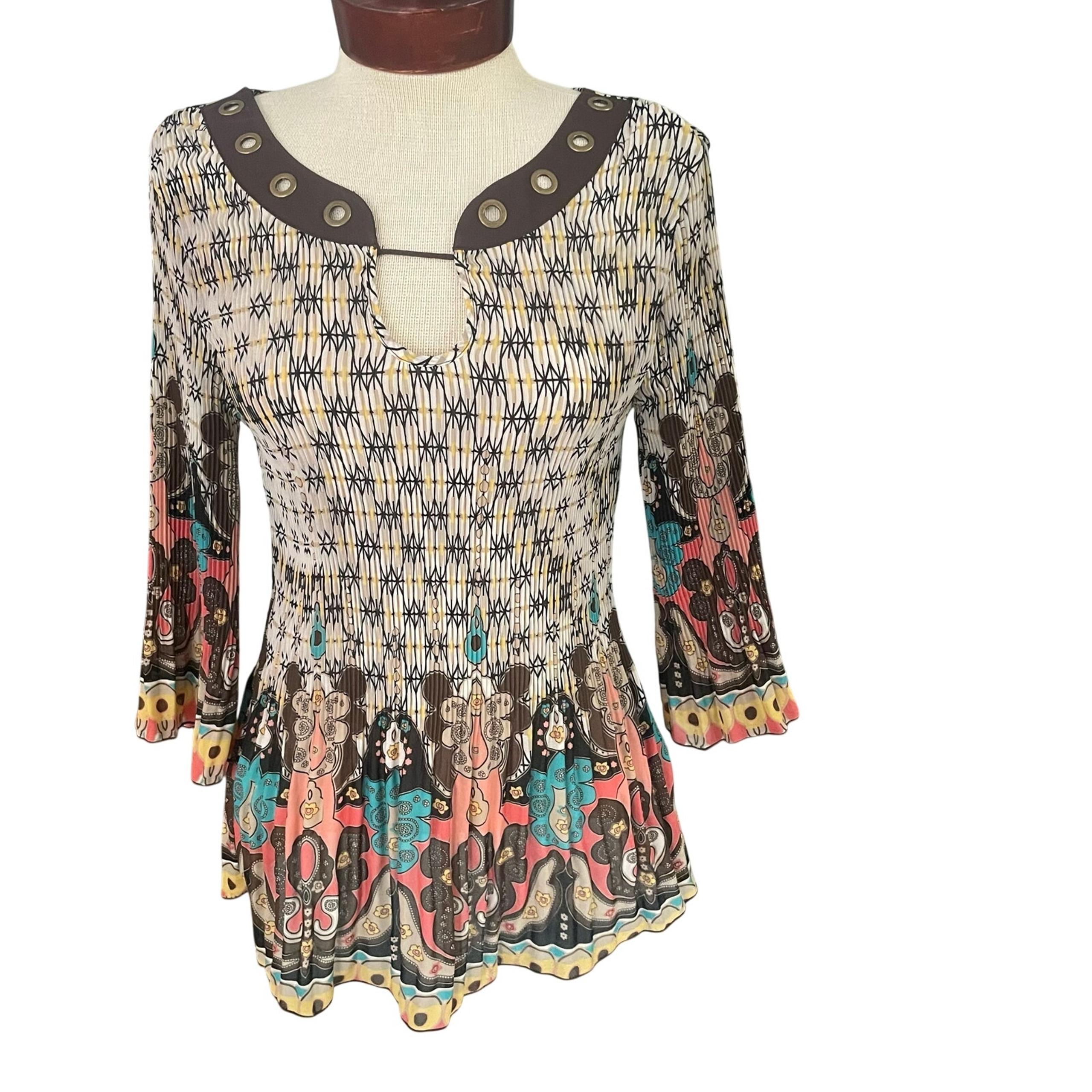 Nicola Womens Vintage Top Sheer Smocked Y2K Size Medium Crinkle