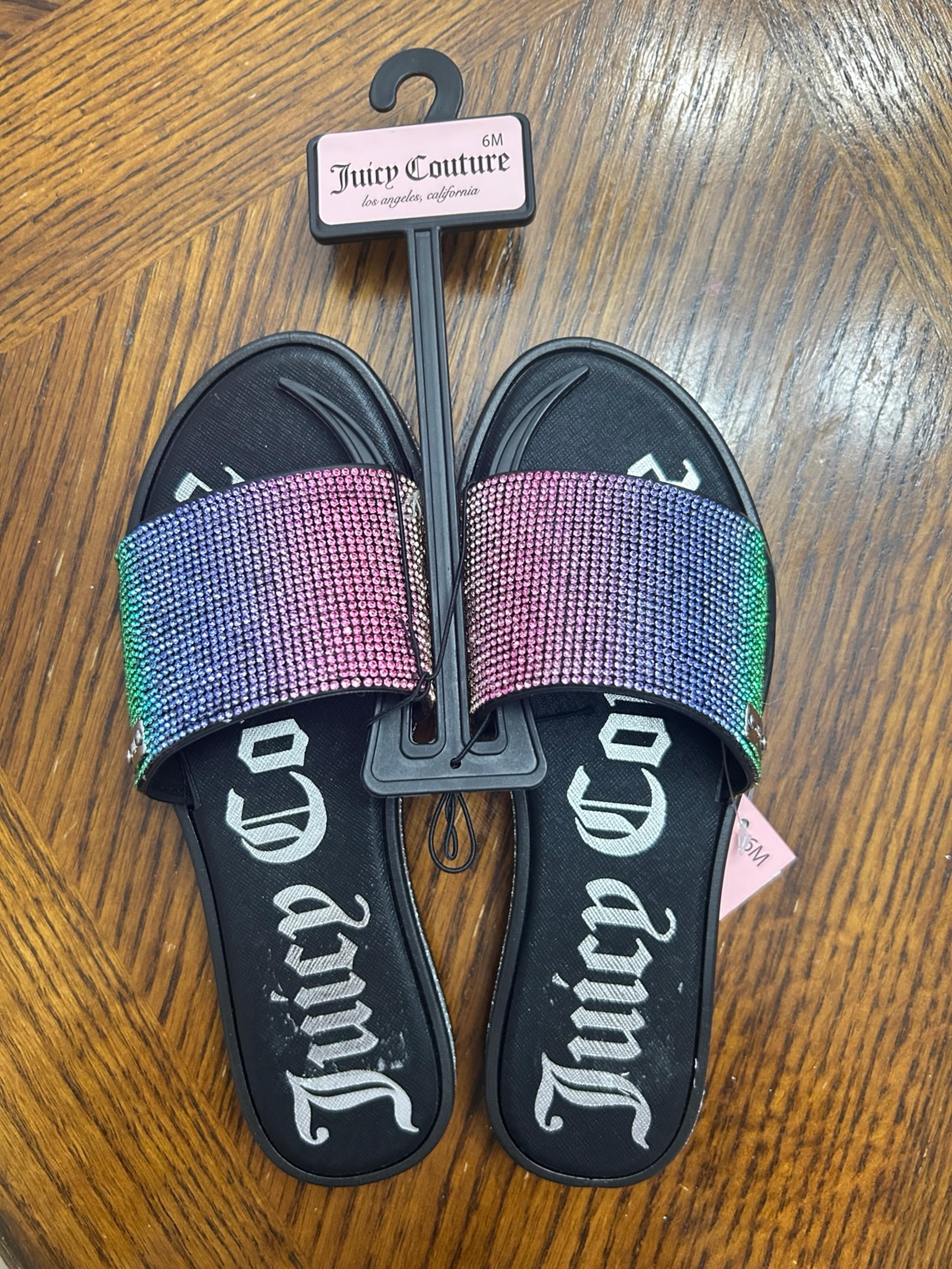NWT Juicy Couture women rainbow glitter slide sandals size 6