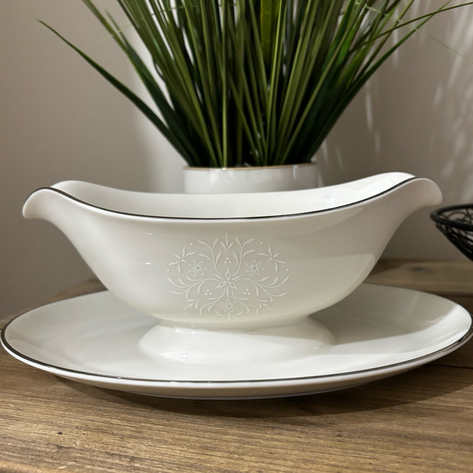 Damask collection by Pickard Gravy Boat with Attached Underplate
