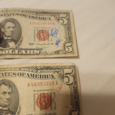 Two 1963 series old 5 Dollar Bill red ink seal bill rare