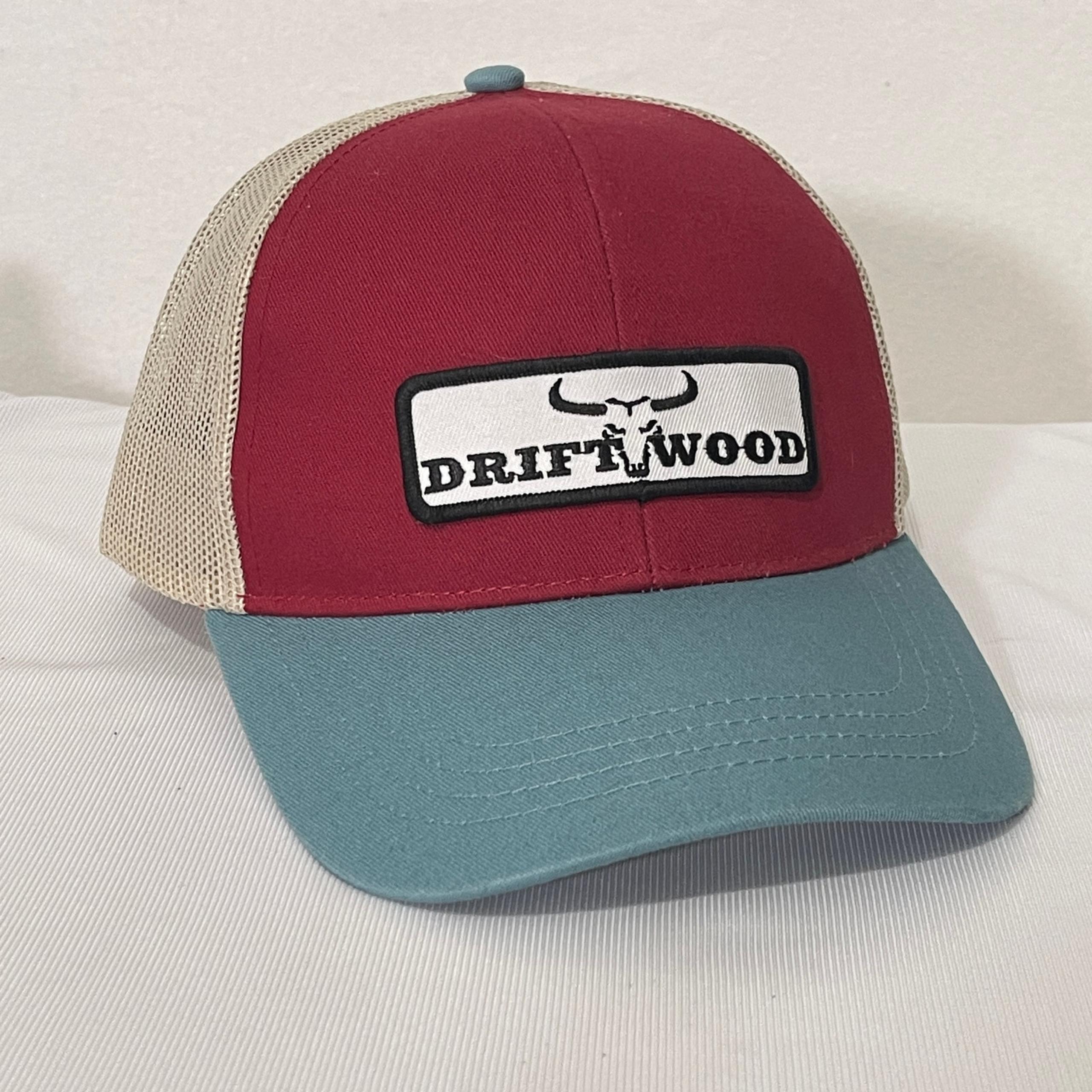 Driftwood Trucker Hat Adult Adjustable Mesh Red Blue Colorblock Cattle Ranch
