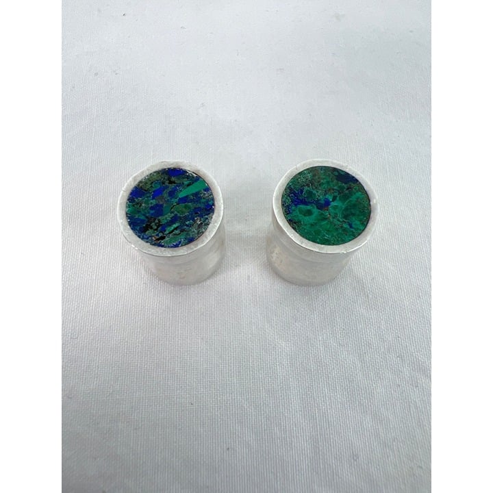 Sterling Silver Solid Azurite Malachite Handmade Gauges Size 00g Natural Stone