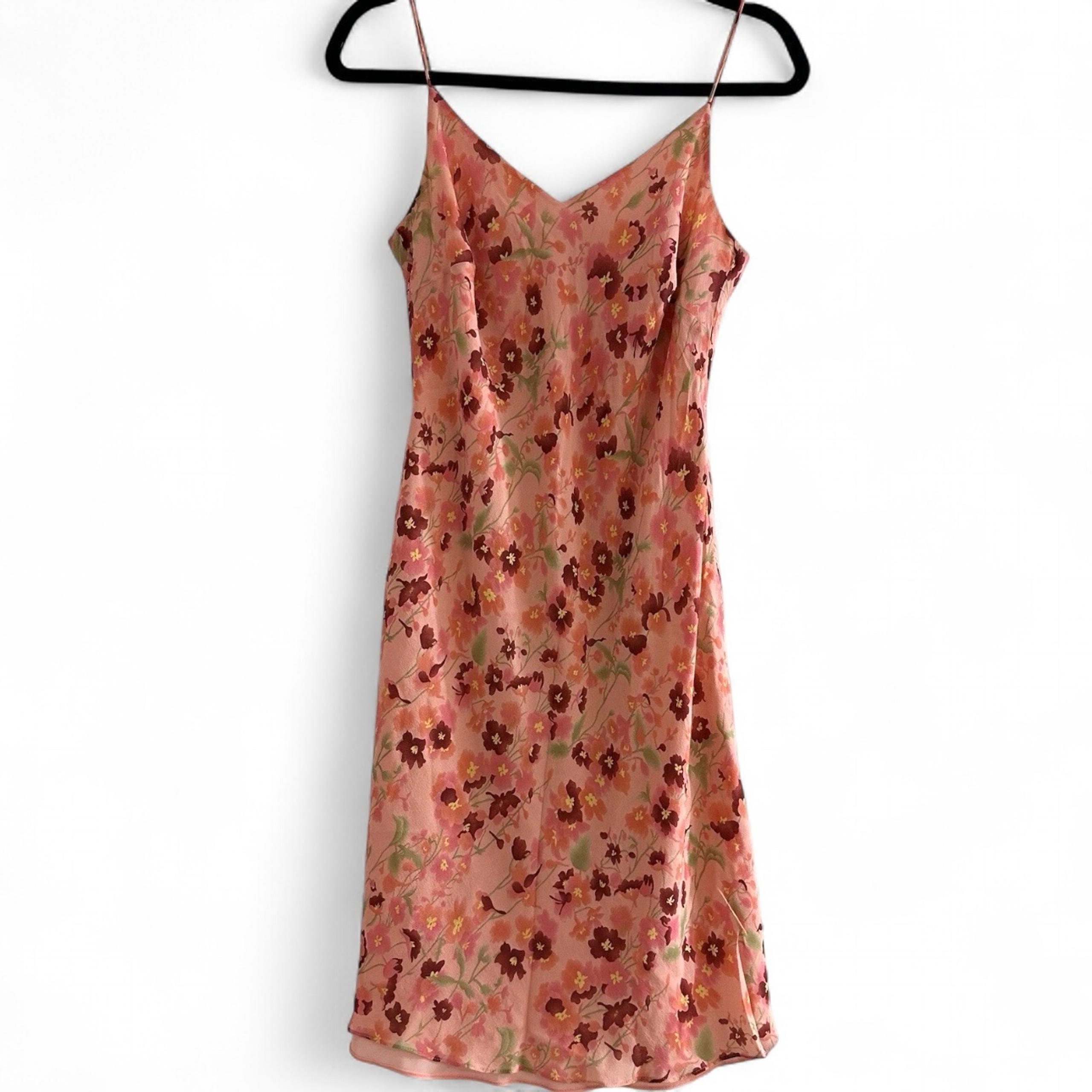 Ann Taylor Loft 100% Silk Pink Floral Slip Dress Strappy Sleeveless V-neck Sz 8