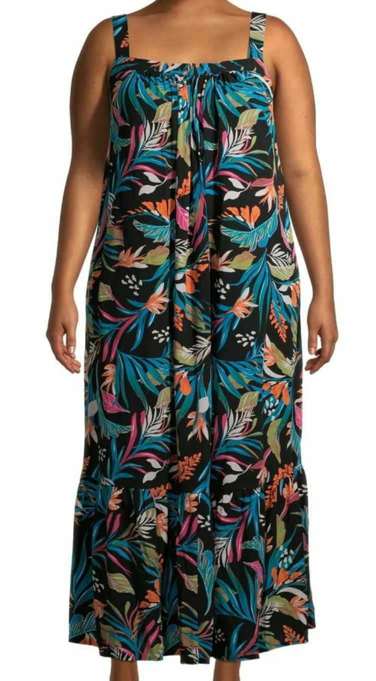 Terra & Sky Woman's Sleeveless Dress 2XL Tiered Sweetheart Style Tropical Resort
