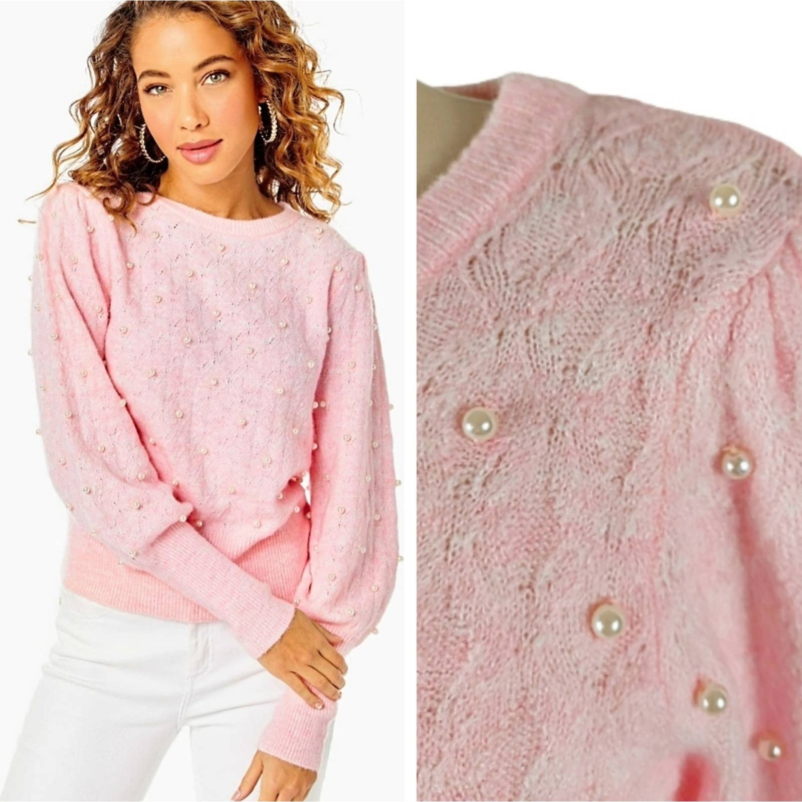Lilly Pulitzer Eda Faux Pearl Pink Sweater
