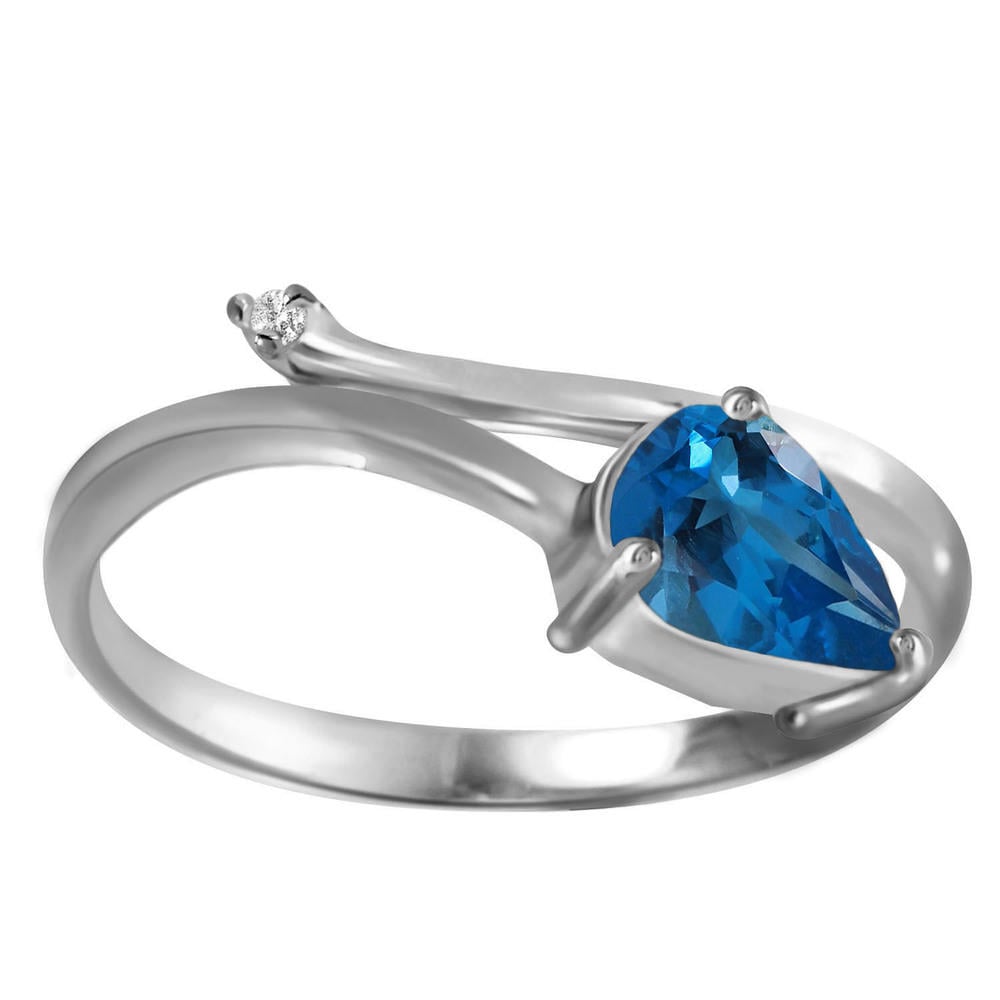 14K. SOLID GOLD RING WITH NATURAL DIAMOND & BLUE TOPAZ (White Gold)