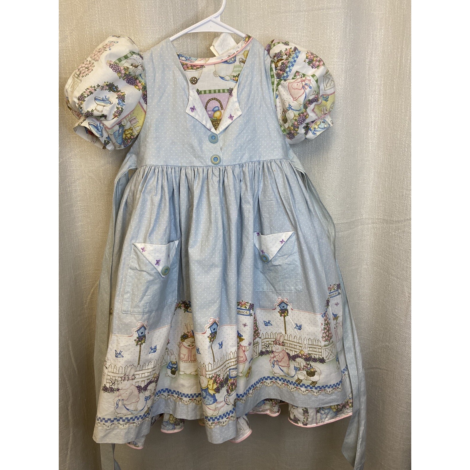 Vintage Daisy Kingdom Puff-Sleeve Dress Girls Sz 4 Easter Parade RARE