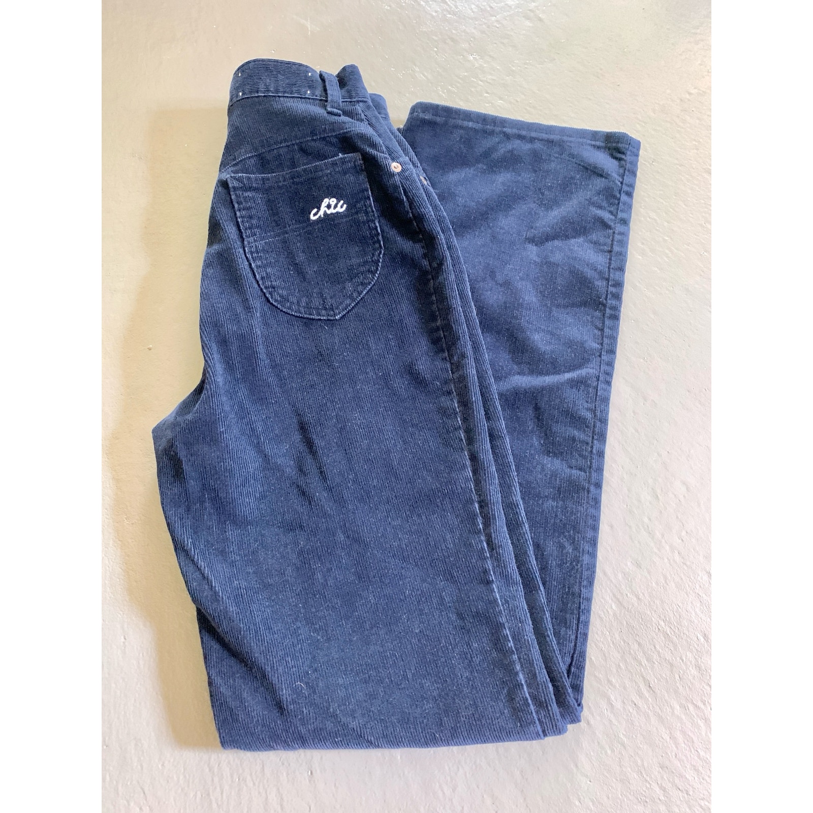 Chic Womens Vintage Navy Blue Corduroy Wide Leg Pants 24