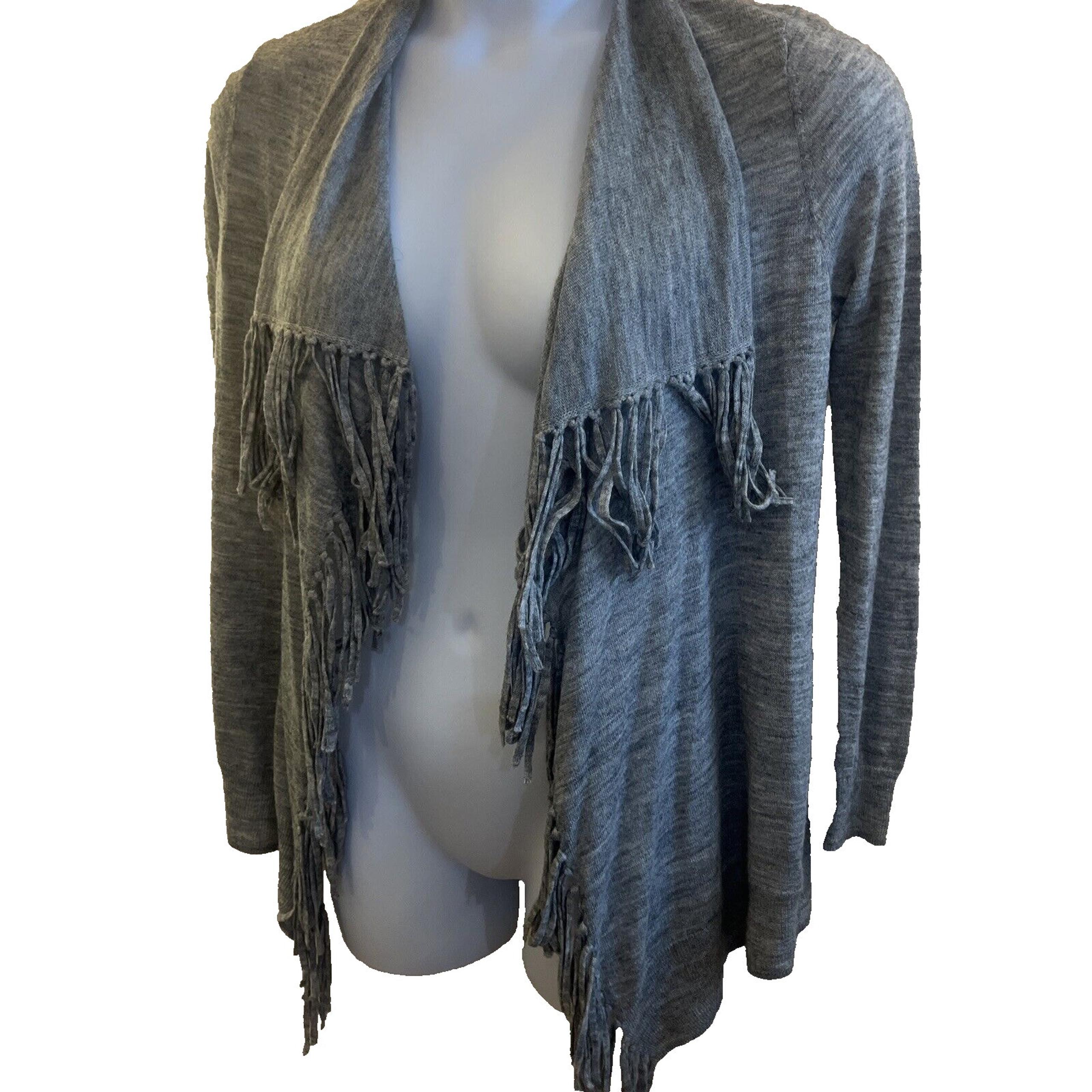 Rebecca Taylor Womens Gray Fringe Open Cardigan Sweater Sm Pockets Wool/Alpaca