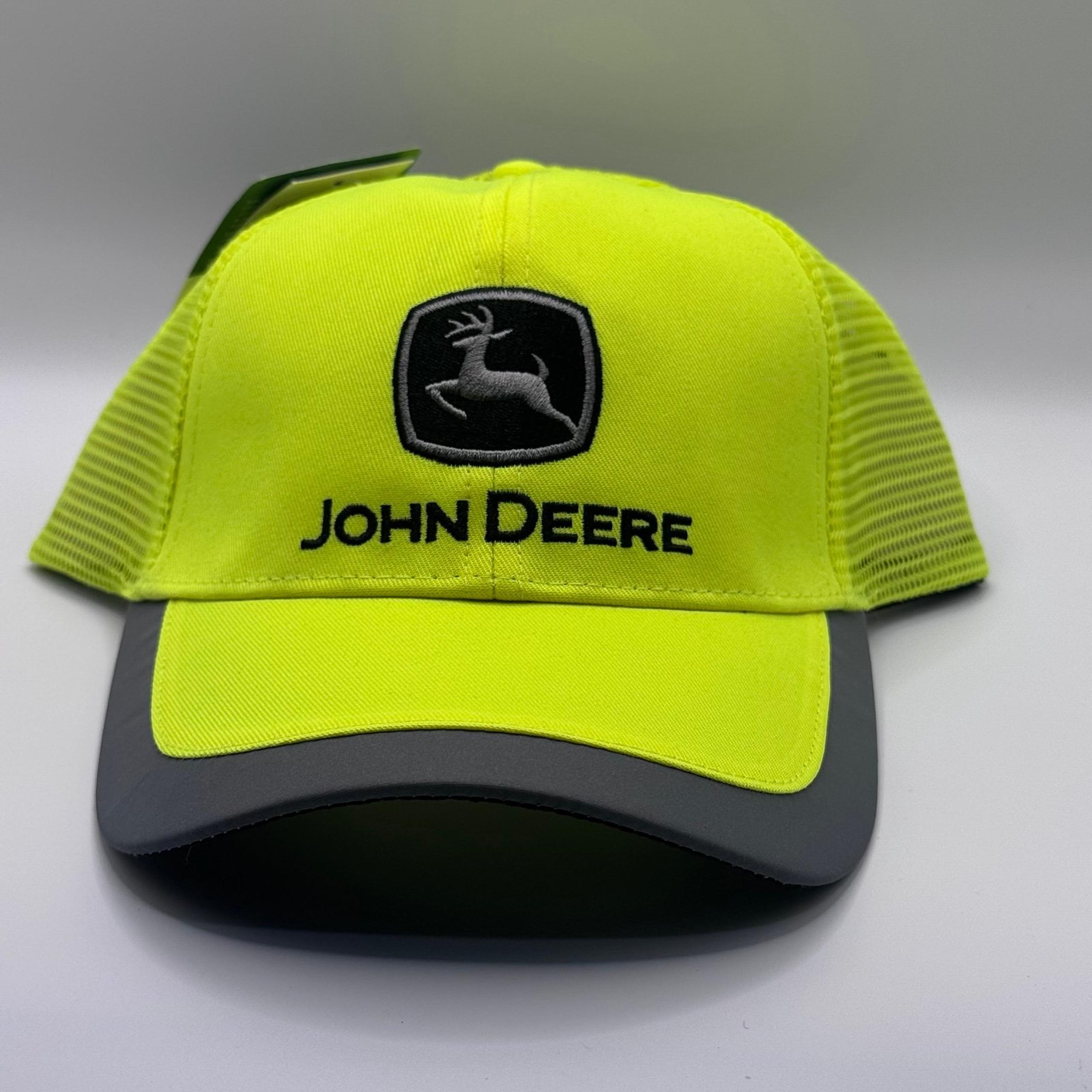 John Deere Trucker Hat Men’s Neon Reflective Yellow Mesh Snapback NWT