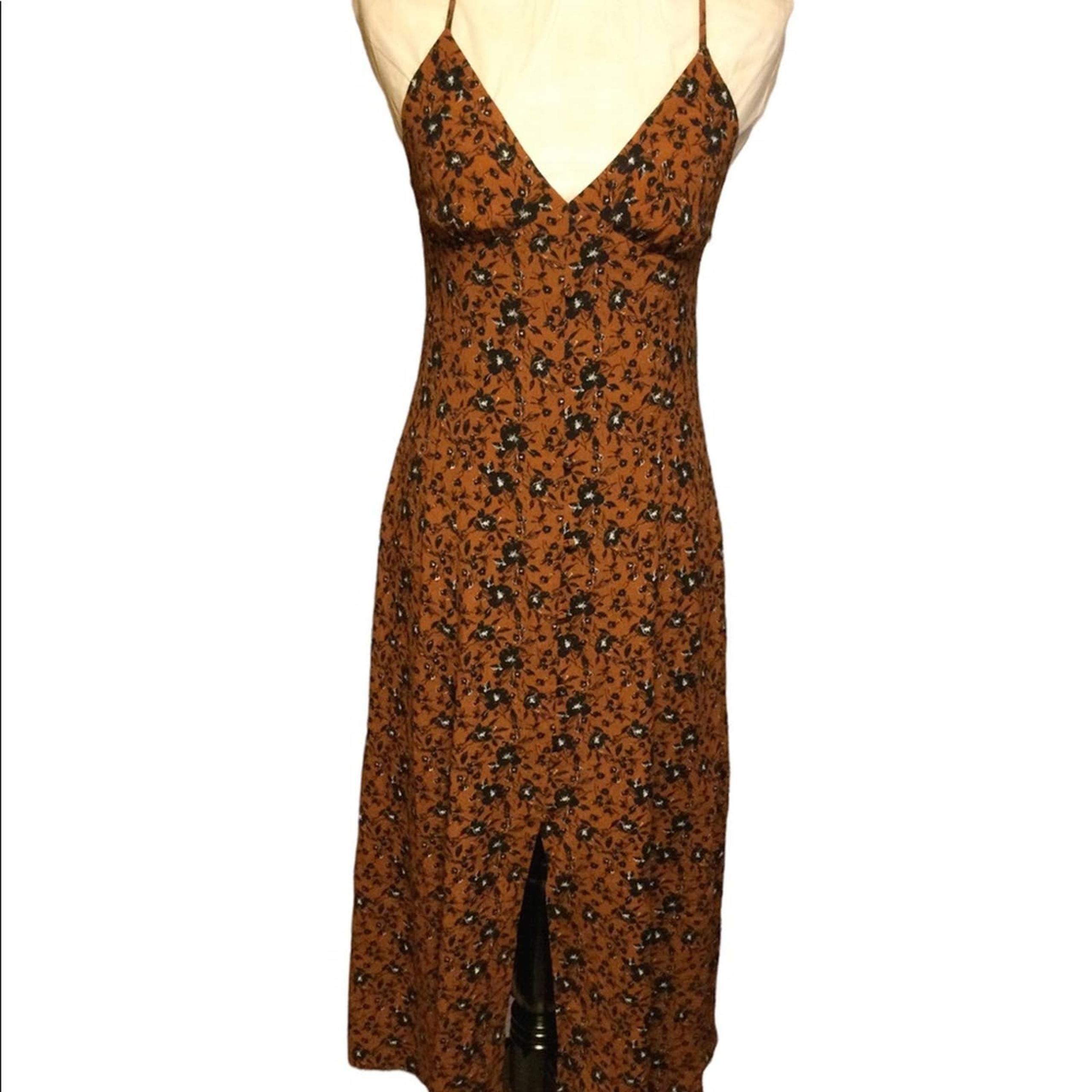 Chelsea 28 midi dress brown black floral print NEW with TAG spaghetti straps szM