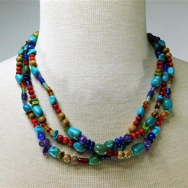 131/11 Multi Strand Natural Stone Necklace 20in 925