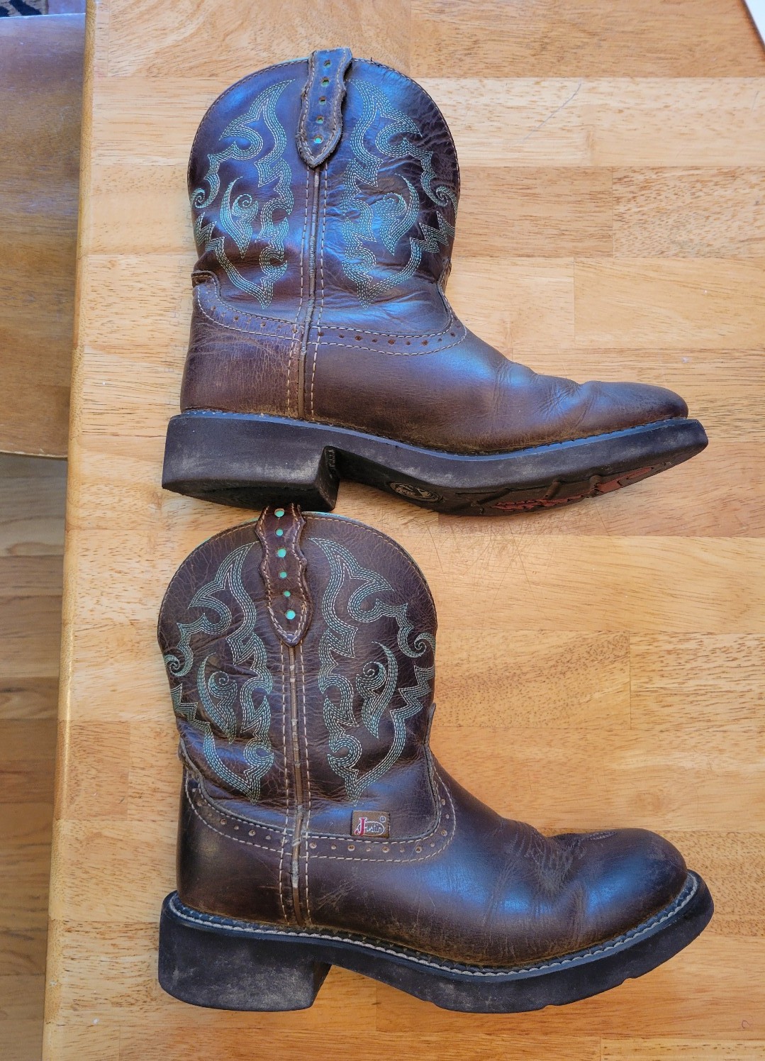 Justin Gypsy Womens L9606 Brown teal Western Cowboy Boots Size 8.5 cowgirl boho