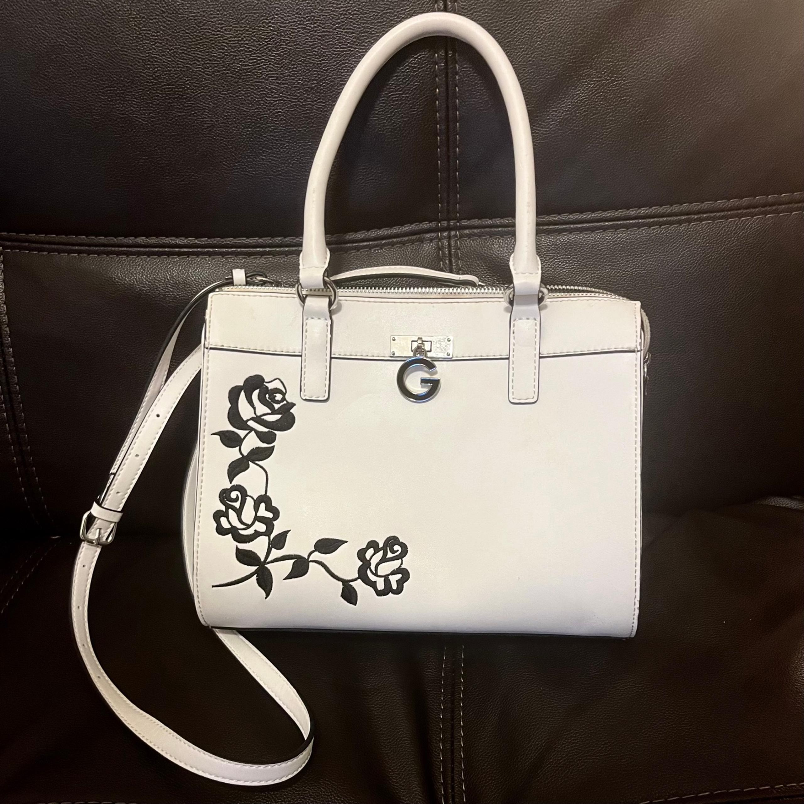 G by Guess Handbag with Rose Embroidery, black & white
