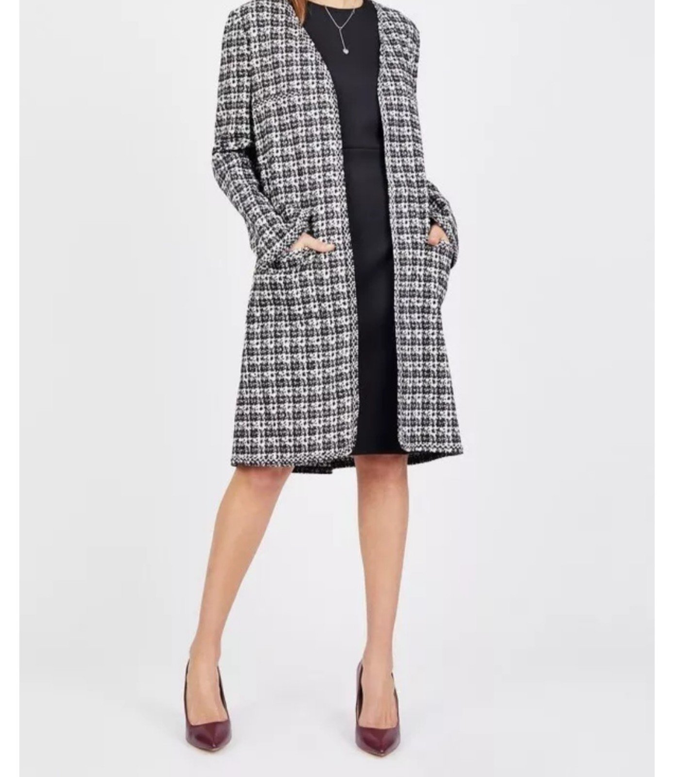 New Open Cardigan Jacket Houndstootj Print Black White Designer Max studio small