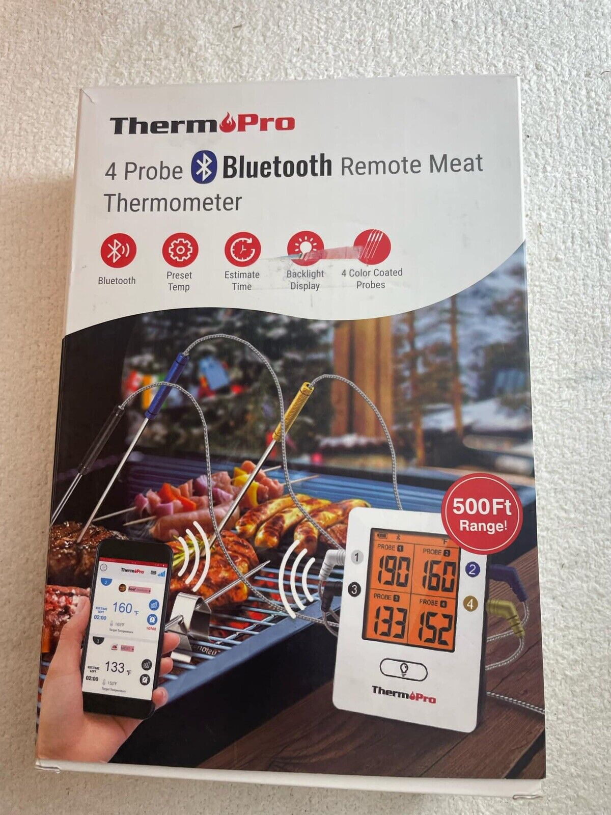 ThermoPro TP25 Wireless Bluetooth Meat Thermometer W/ 4 Probes Used 1 Once
