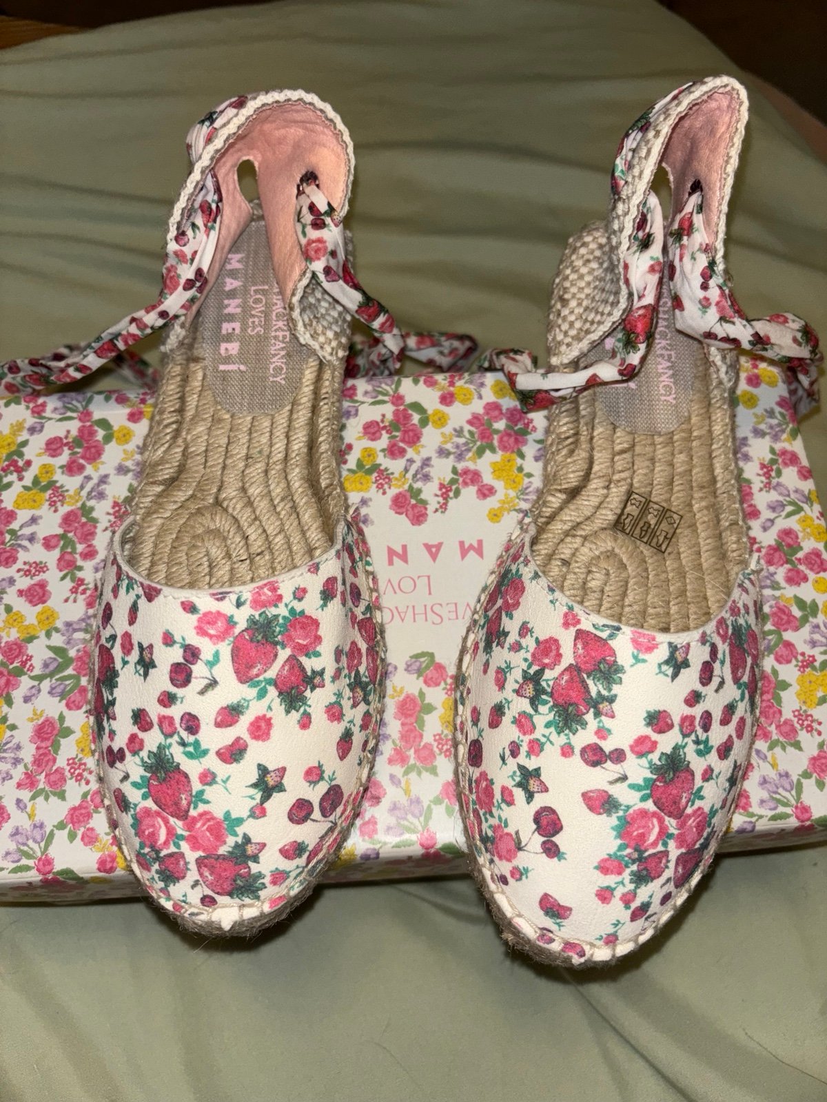 loveshackfancy loves manebi strawberry print espadrilles flats