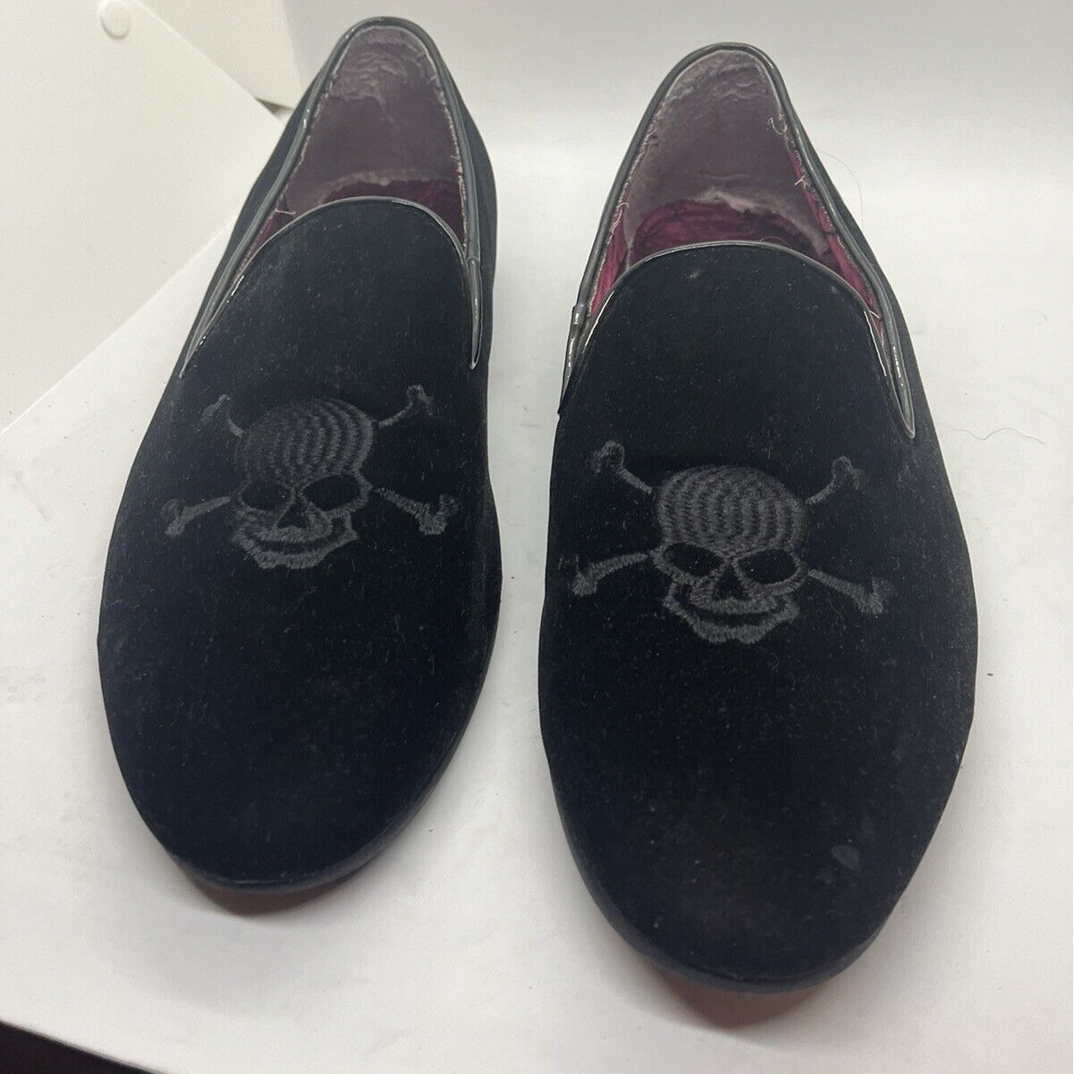 STEVE MADDEN Mens SKULL & BONES Black Satin Lined VELVET Slip on Loafers Size 13