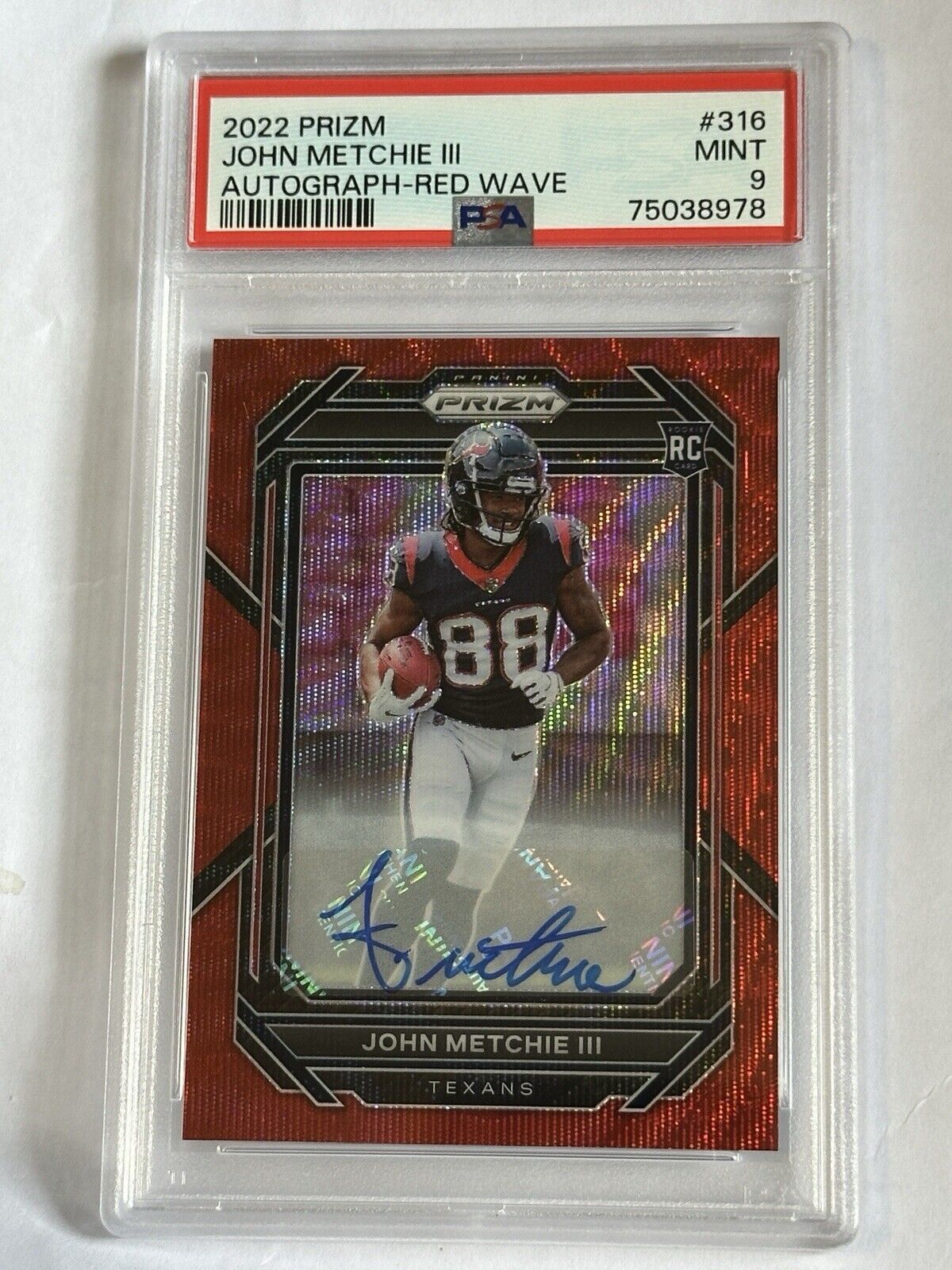 2022 Panini Prizm Red Wave Prizm John Metchie III Rookie Auto /149 PSA 9