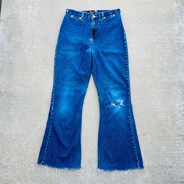 Vintage 90s Y2K Distressed Raver Flare High Rise Jeans
