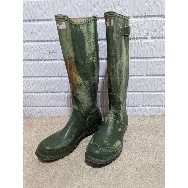 Hunter Uniroyal Vintage Unisex Rare Green Weathered Wellingtons Boots Size T5