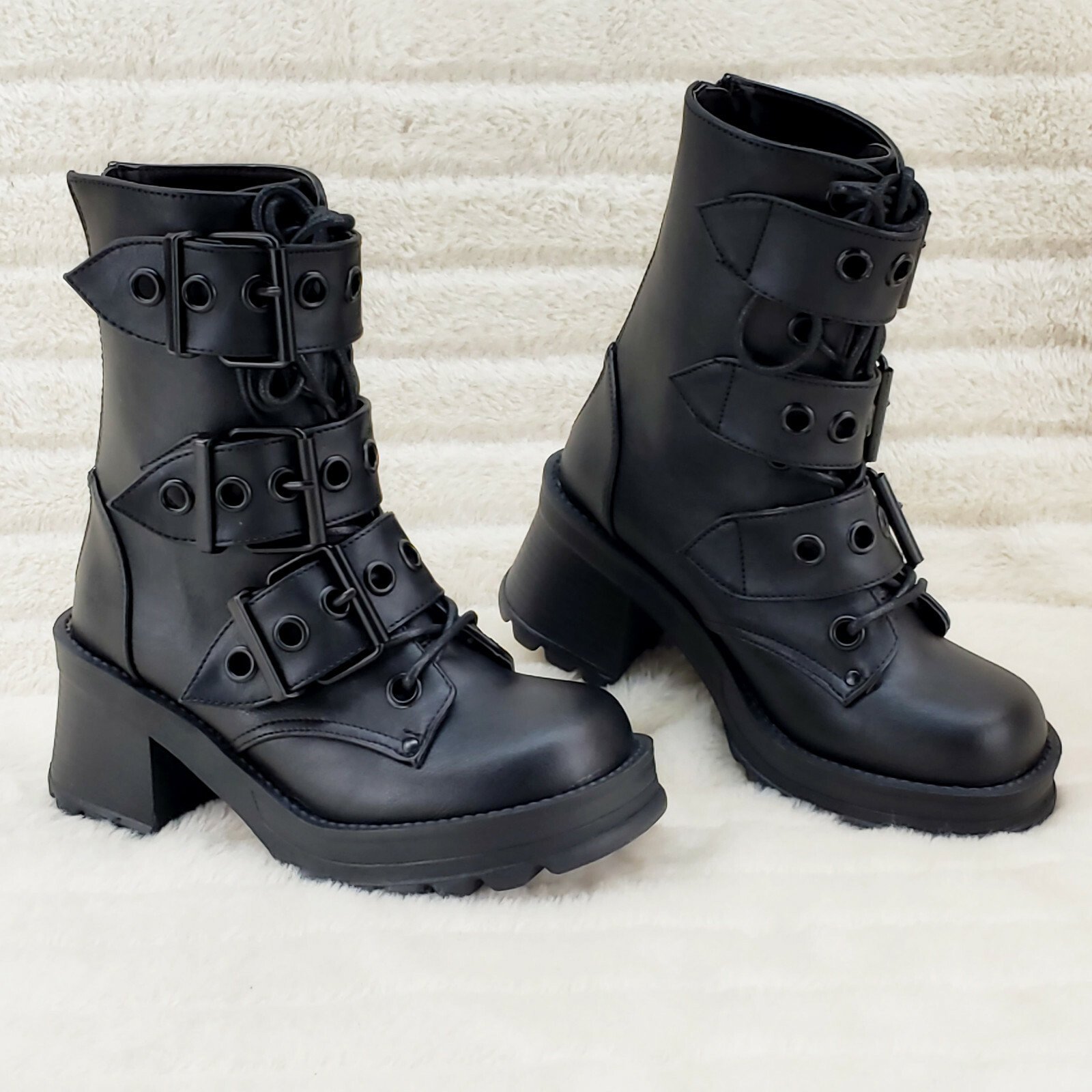 Bratty 118 Buckle Strap Biker Goth Punk Lace Up Ankle Boots In House NY DEMONIA