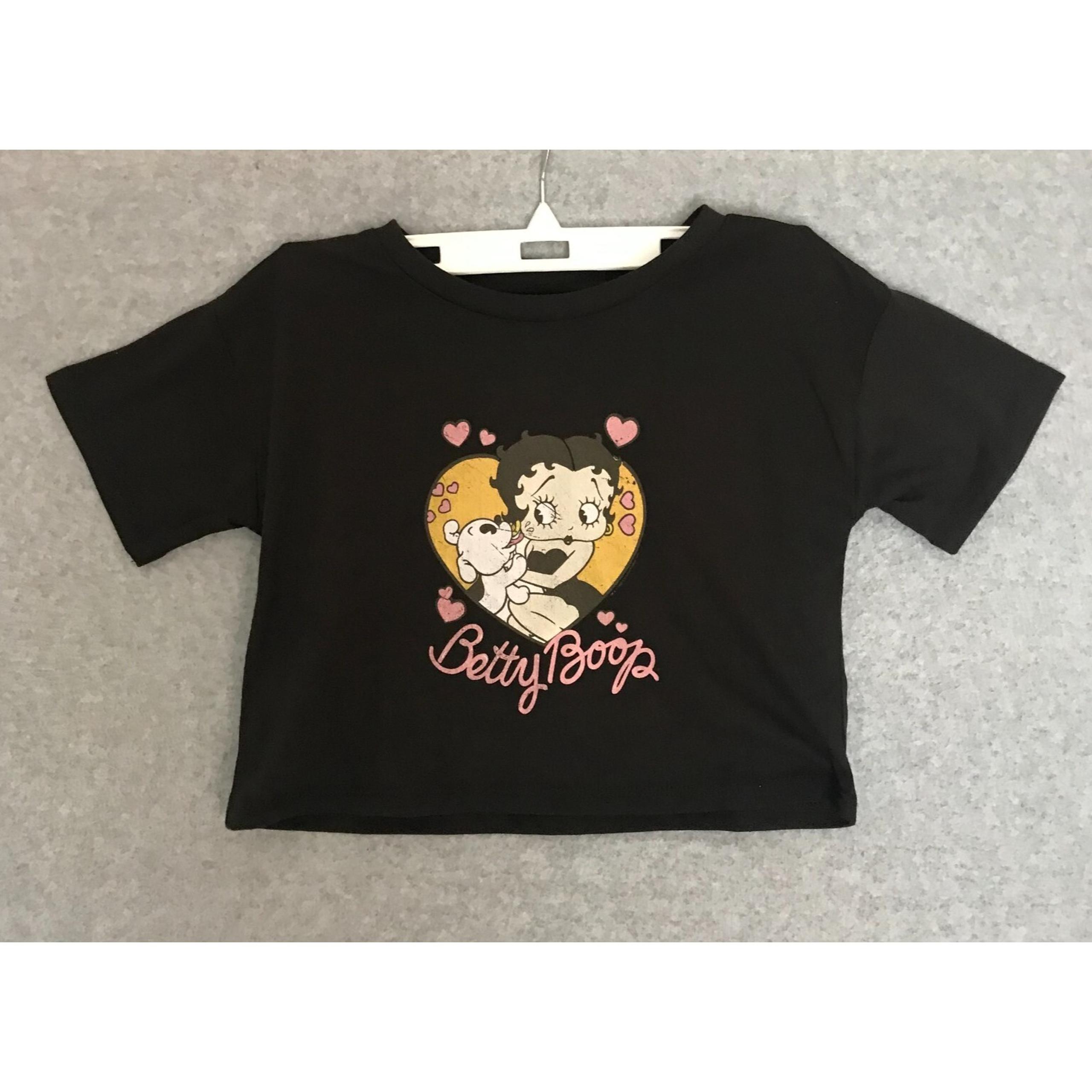 Betty Boop Crop Top T-Shirt Womens Junior's XS Black Short Sleeve