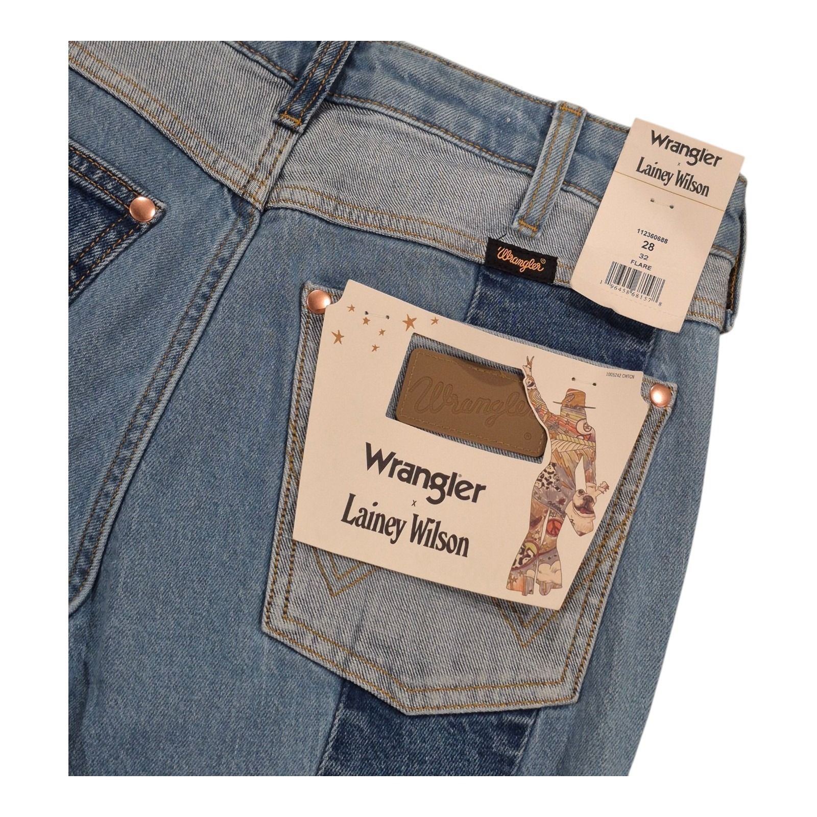 NEW! Wrangler X Lainey Wilson Patchwork Flare Jean 112360688 Women's 28x32 NWT
