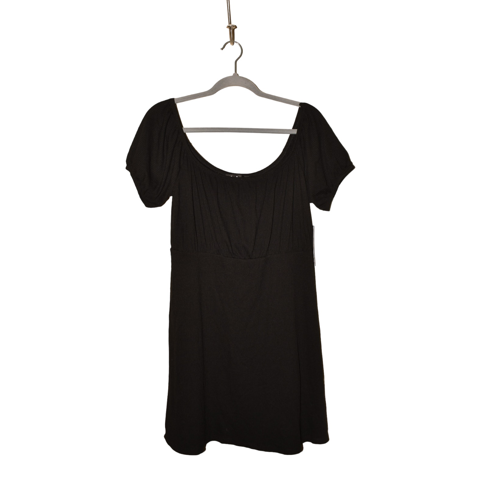 LULUS NEW 69 Ribbed Knit Off-The-Shoulder Mini Skater Dress Black XL