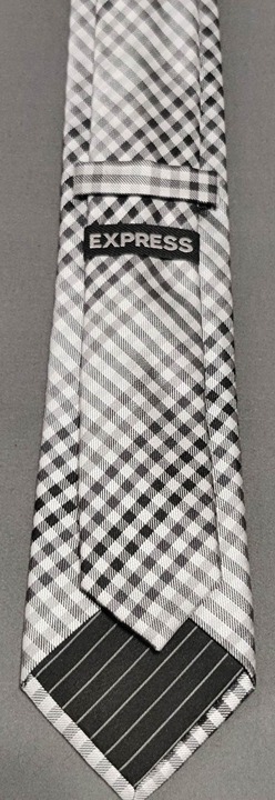 Express, Silk, Men’s Necktie. White, Black Cross Gradient Pattern, Standard
