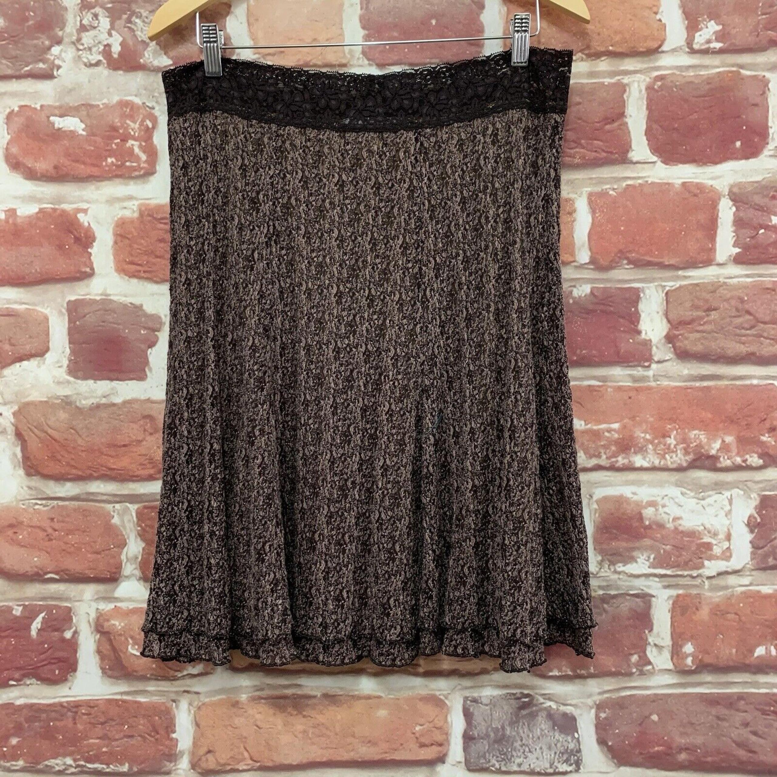 Cabi Skirt Womens Large Brown Floral Lace Stretchy Waist Casual Work Pull On