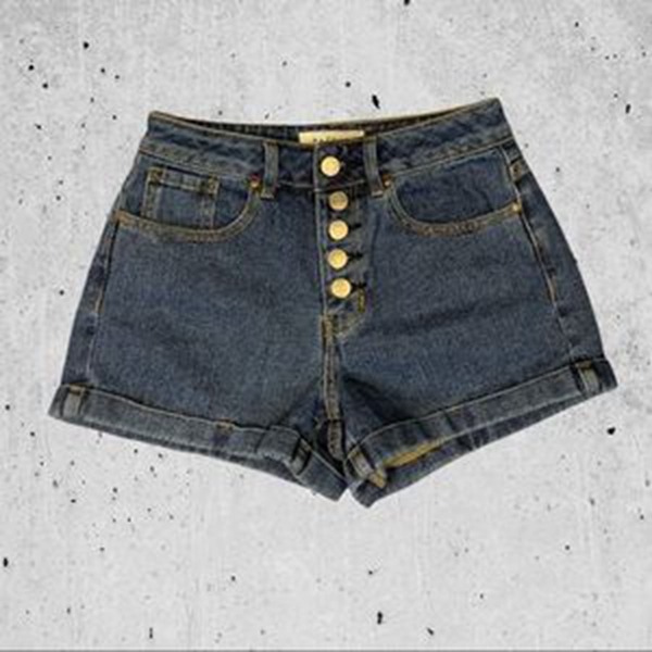 Button Fly Cuffed Hem Mom Shorts