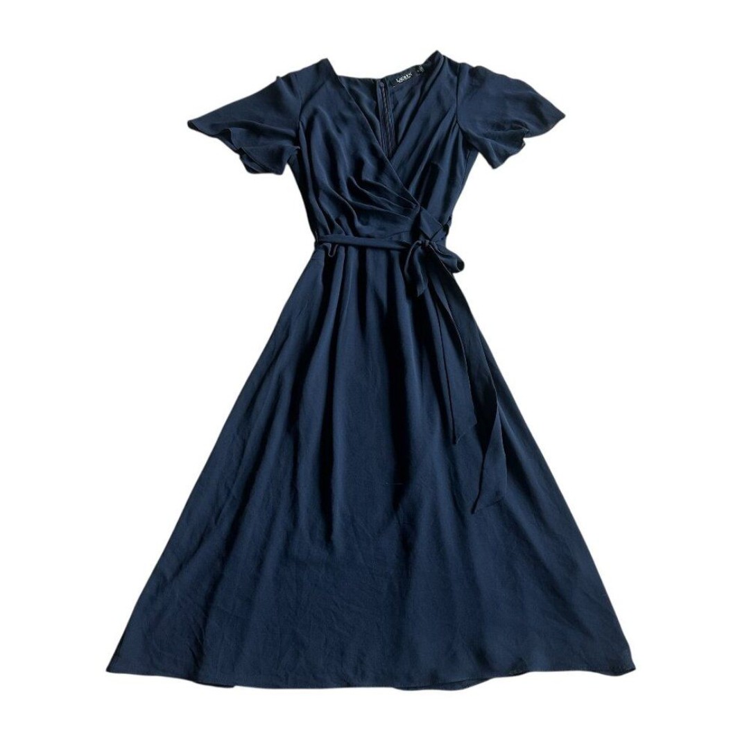 Ralph Lauren Black Label Navy Blue Chiffon Wrap Dress Flutter Sleeves Size 10
