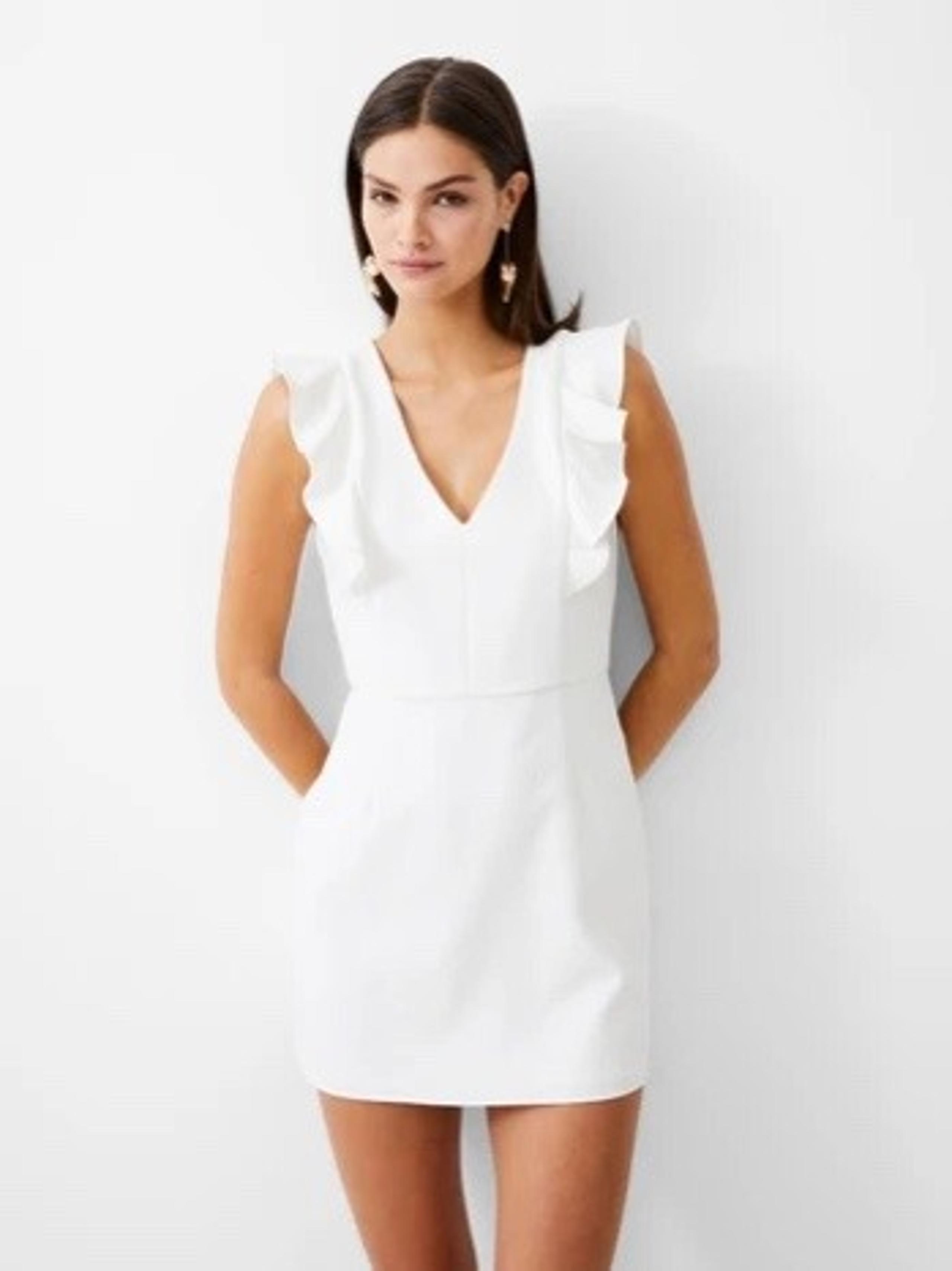 White Whisper Ruffled V Neck Summer Mini Dress Women's 8 - French Connection