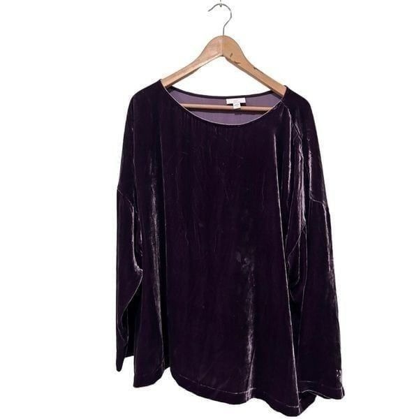 J. Jill Fig Purple Velvet Rayon Silk Blend Long Sleeve Shirt Size 2x Leisure